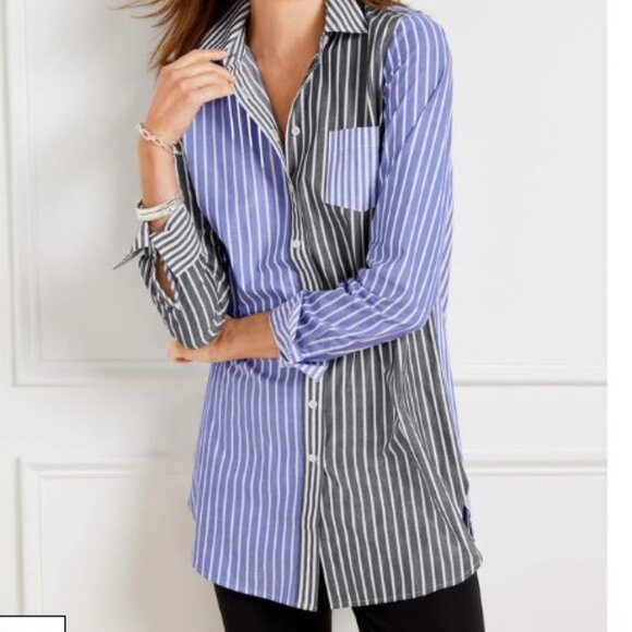 Talbots Tops - Talbots Boyfriend Shirt - Mixed Sailor Stripe Button-up Long Sleeves Size Medium